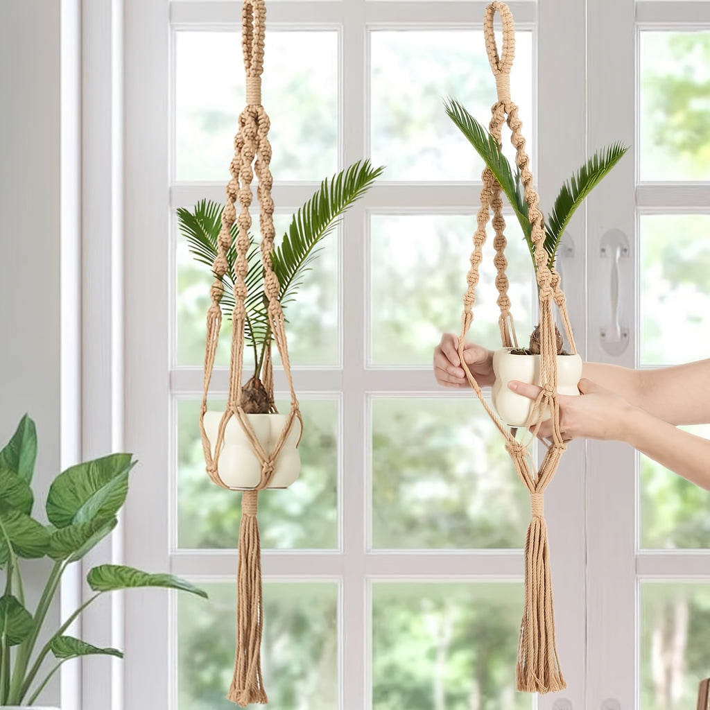 Suspension pour plante en macramé bohème — lot de 4, 105 cm