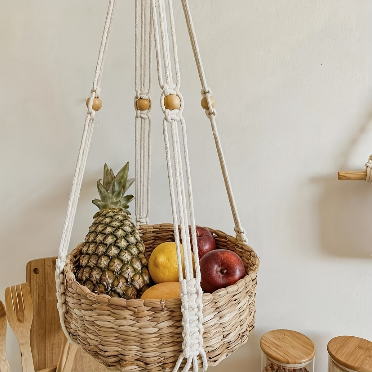 Suspension pour plante en macramé — Lot de 3, coton écru