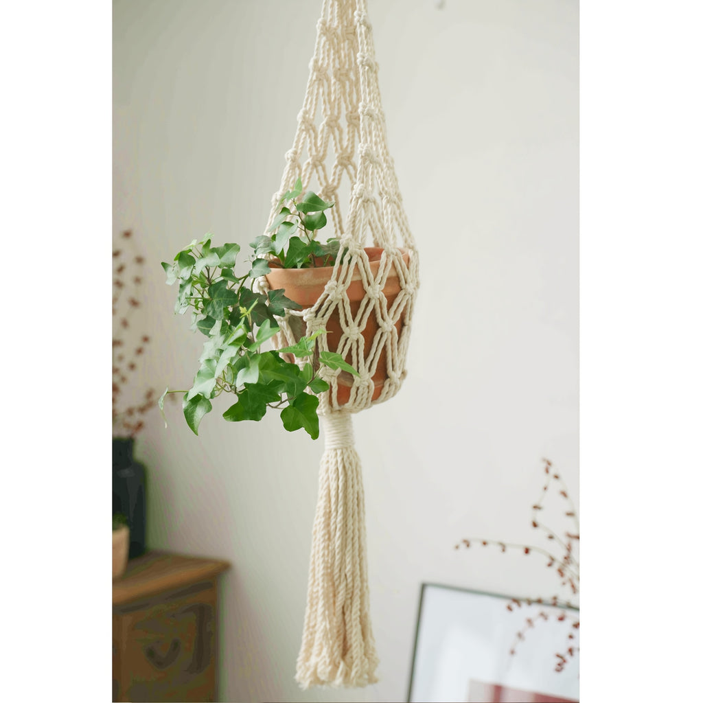 Suspension pour plante en macramé à franges — lot de 3 modèles
