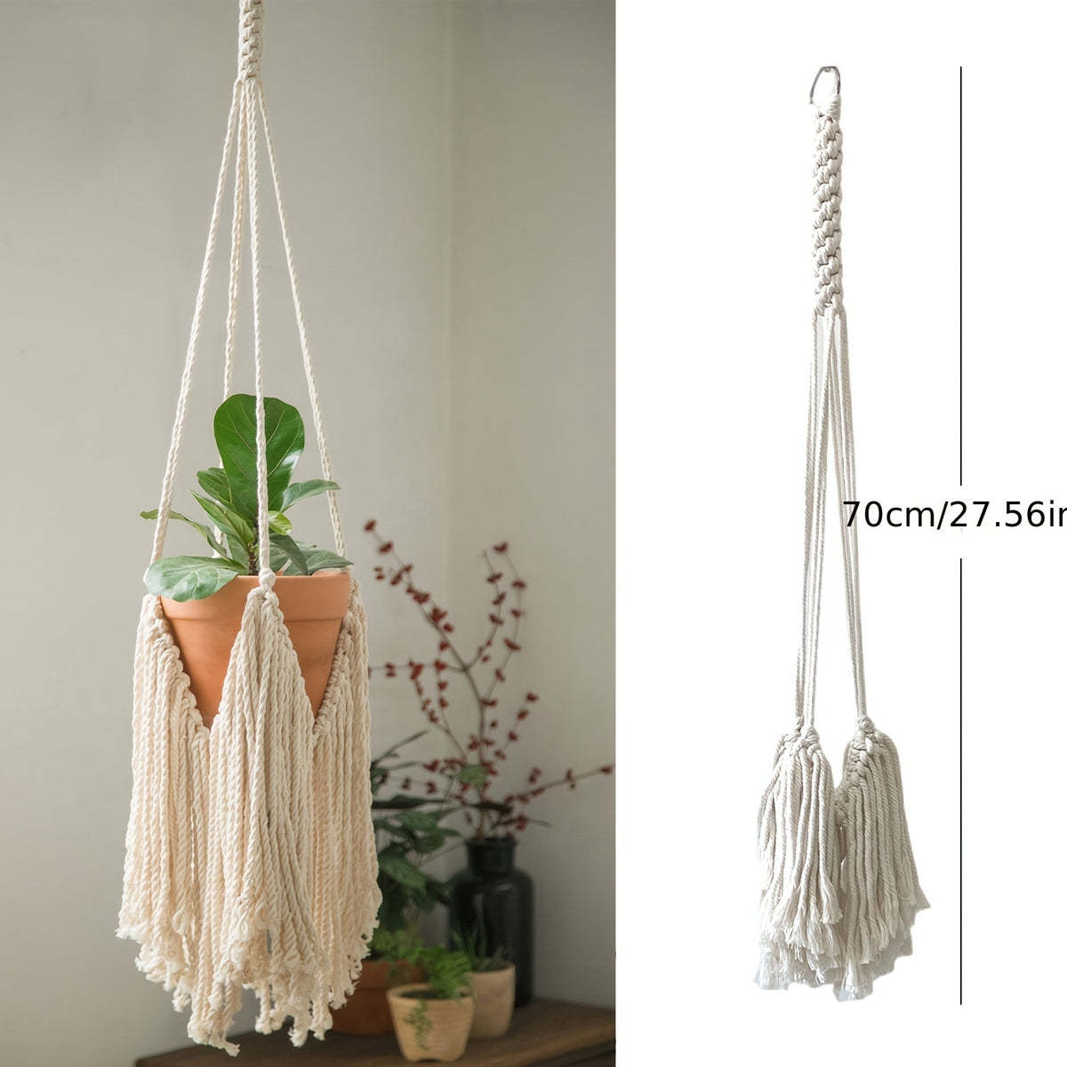 Suspension pour plante en macramé à franges — lot de 3 modèles