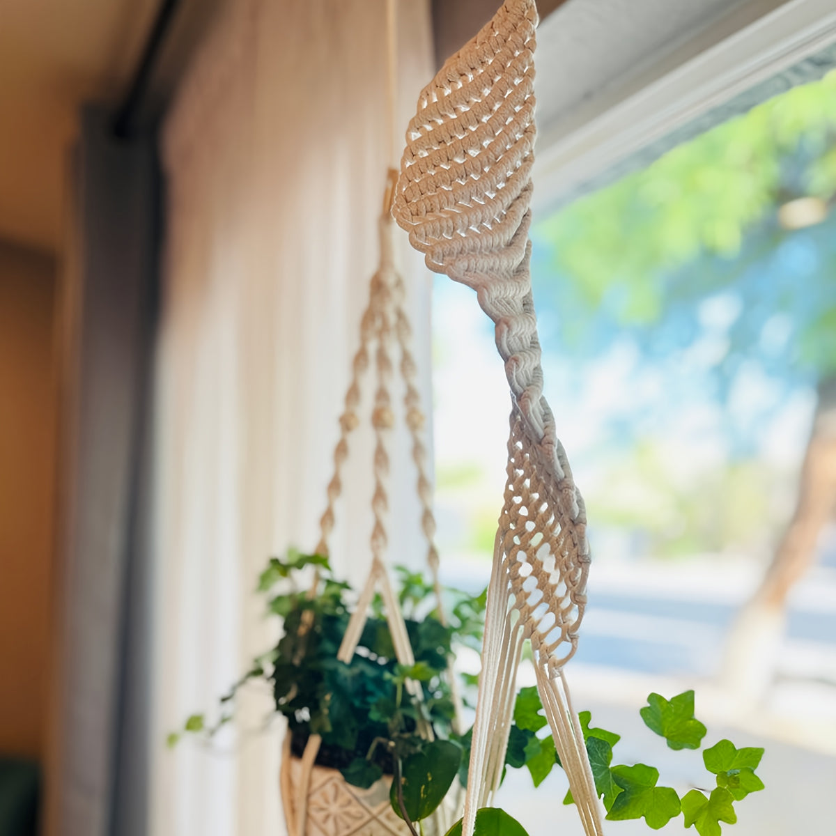 Suspension pour plante en macramé à franges — lot de 3 modèles