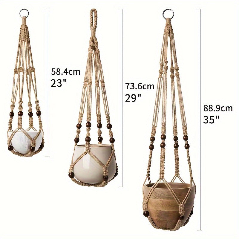 Suspension pour plante en macramé beige — lot de 3 longueurs