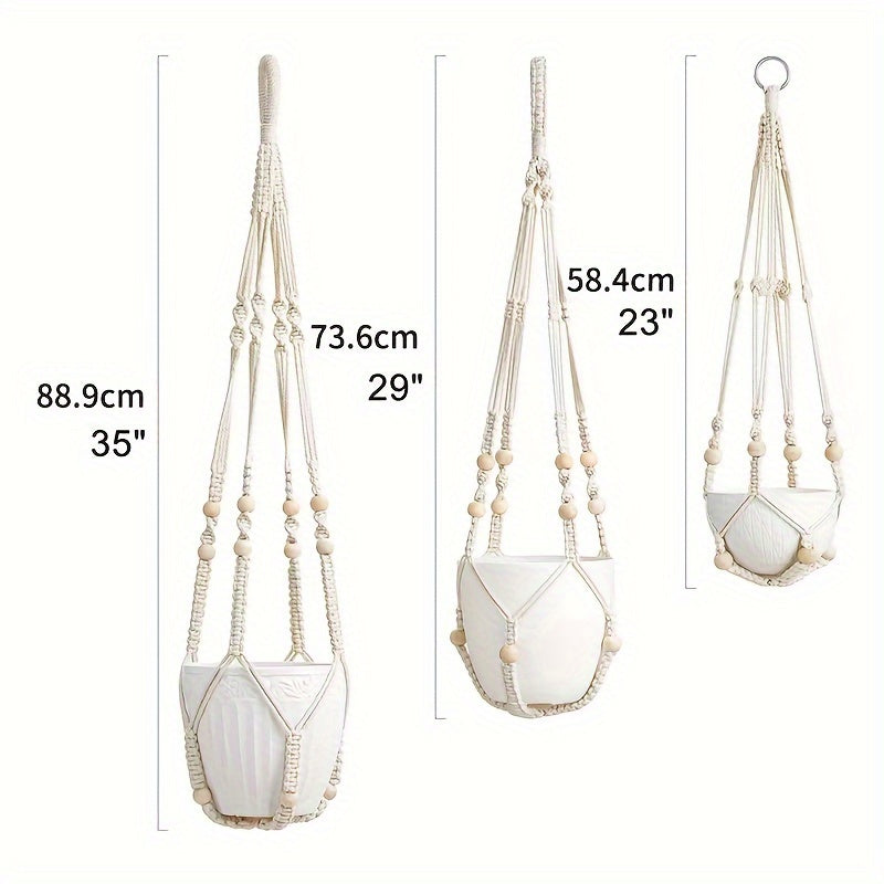 Suspension pour plante en macramé beige — lot de 3 longueurs