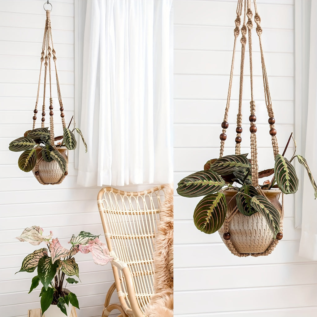 Suspension pour plante en macramé beige — lot de 3 longueurs