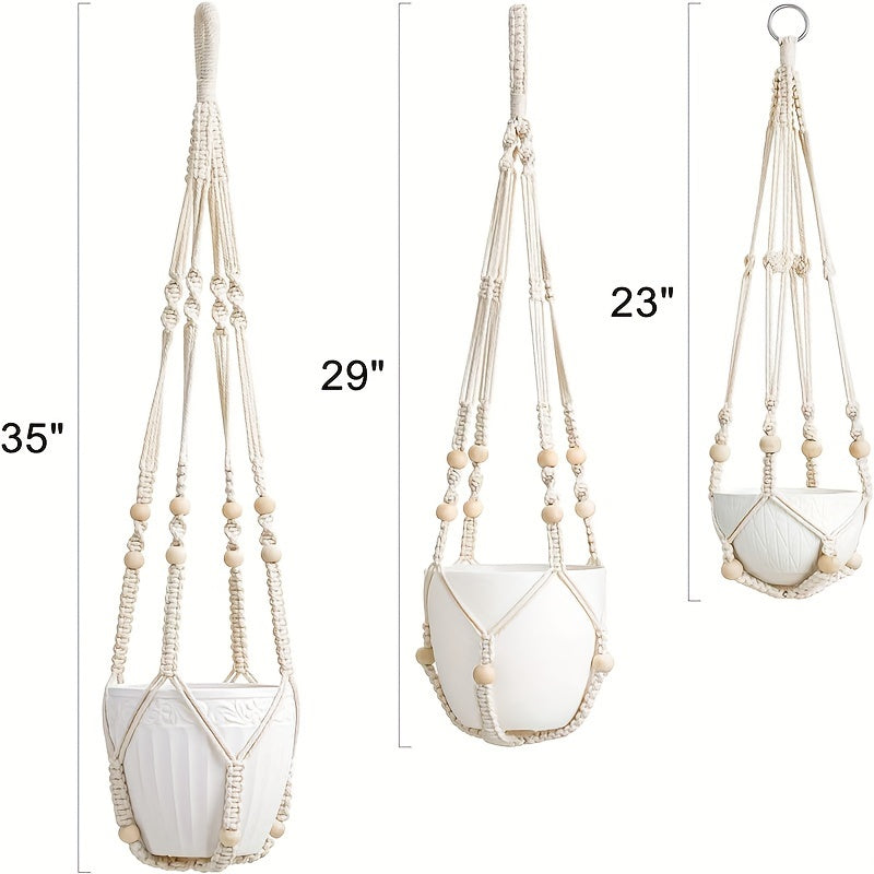 Suspension pour plante en macramé beige — lot de 3 longueurs