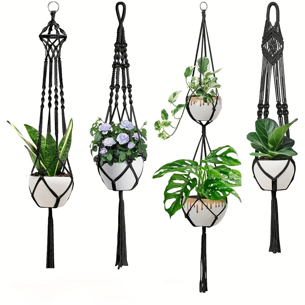 Suspension pour plante en macramé — lot de 4, 100 à 122 cm