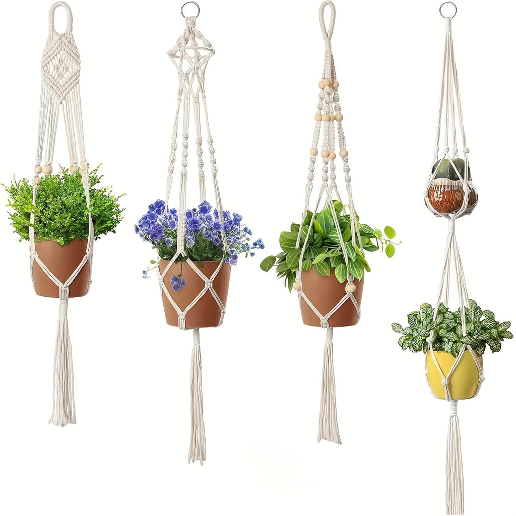 Suspension pour plante en macramé — lot de 4, 100 à 122 cm