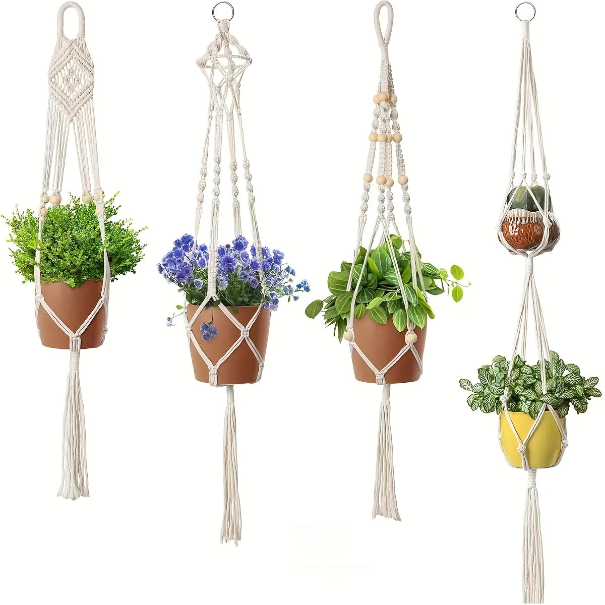 Suspension pour plante en macramé — lot de 4, 100 à 122 cm