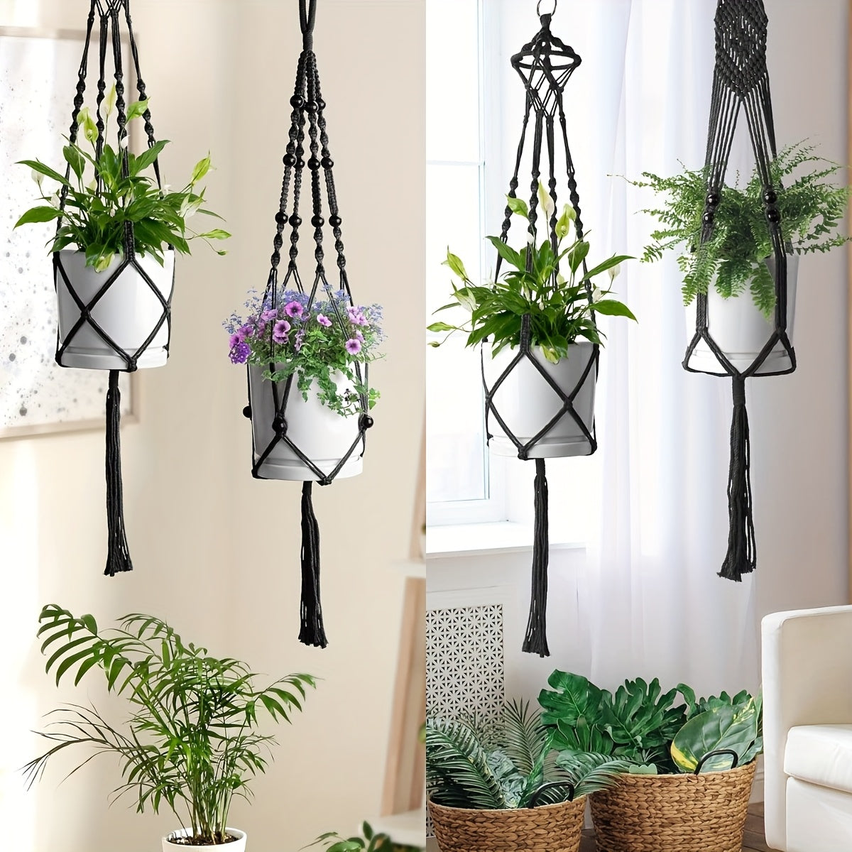 Suspension pour plante en macramé — lot de 4, 100 à 122 cm