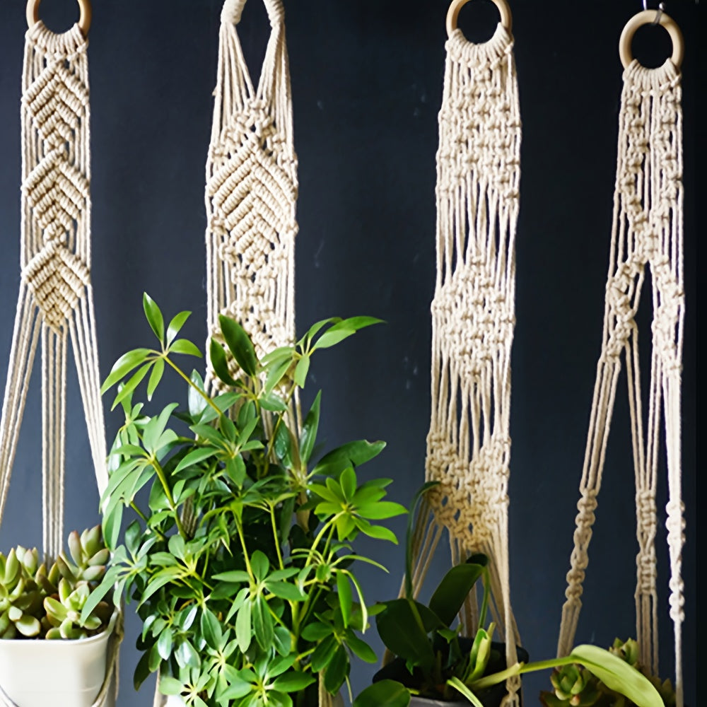 Suspension pour plante en macramé beige — lot de 5, 100 cm