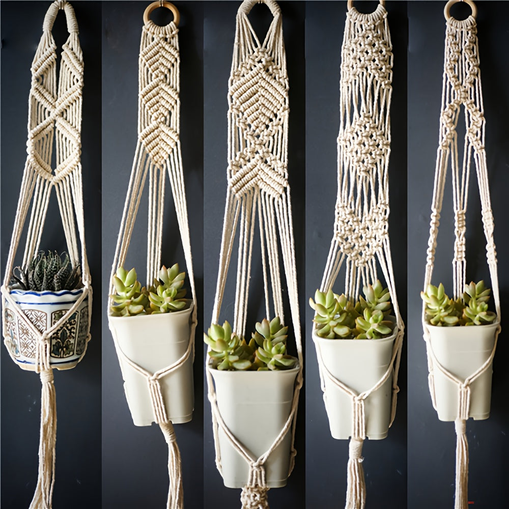 Suspension pour plante en macramé beige — lot de 5, 100 cm