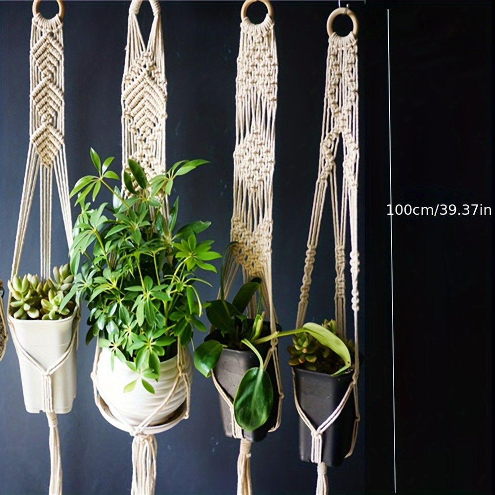 Suspension pour plante en macramé beige — lot de 5, 100 cm