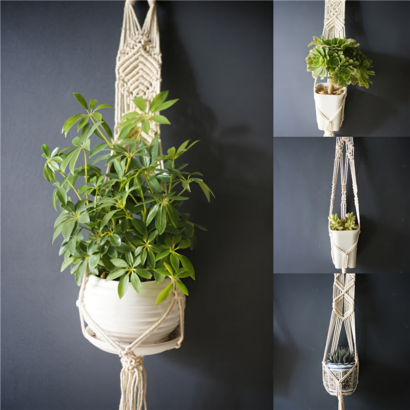 Suspension pour plante en macramé beige — lot de 5, 100 cm