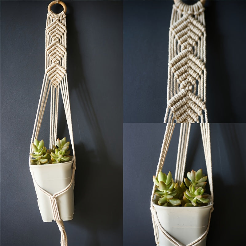 Suspension pour plante en macramé beige — lot de 5, 100 cm