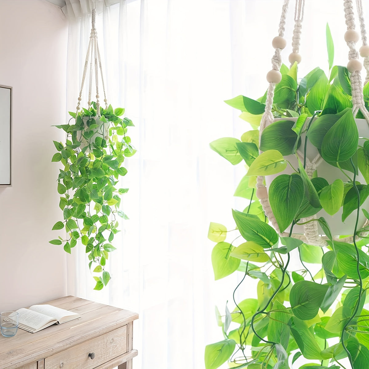 Suspension pour plante en macramé naturel — lot de 3 tailles