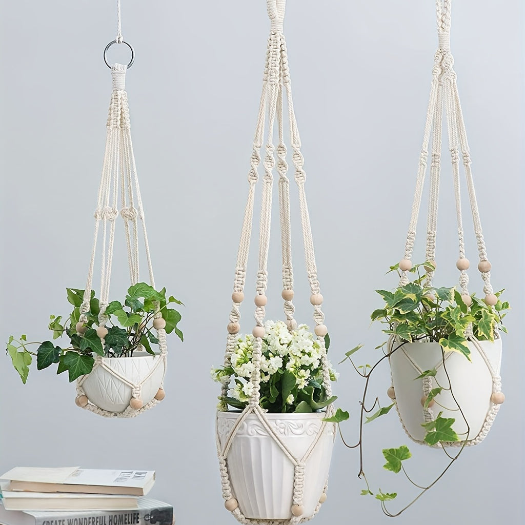 Suspension pour plante en macramé naturel — lot de 3 tailles