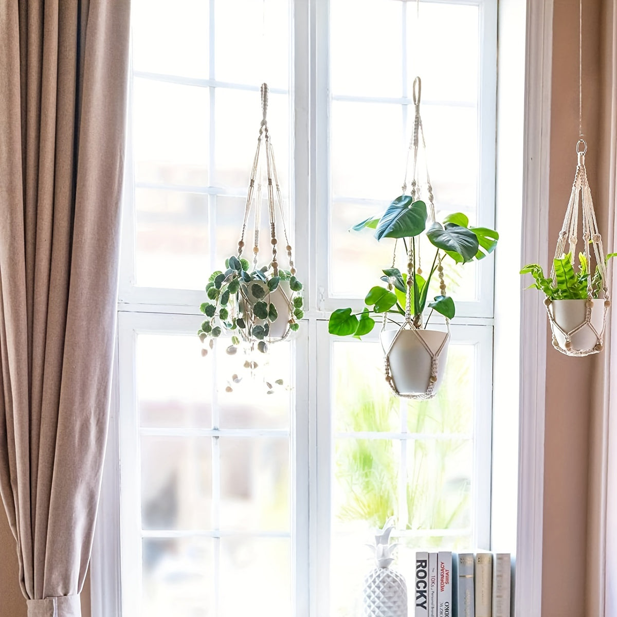 Suspension pour plante en macramé naturel — lot de 3 tailles