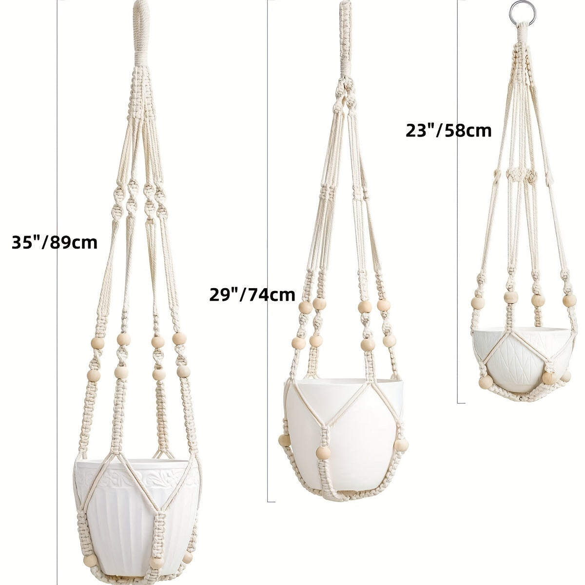 Suspension pour plante en macramé naturel — lot de 3 tailles