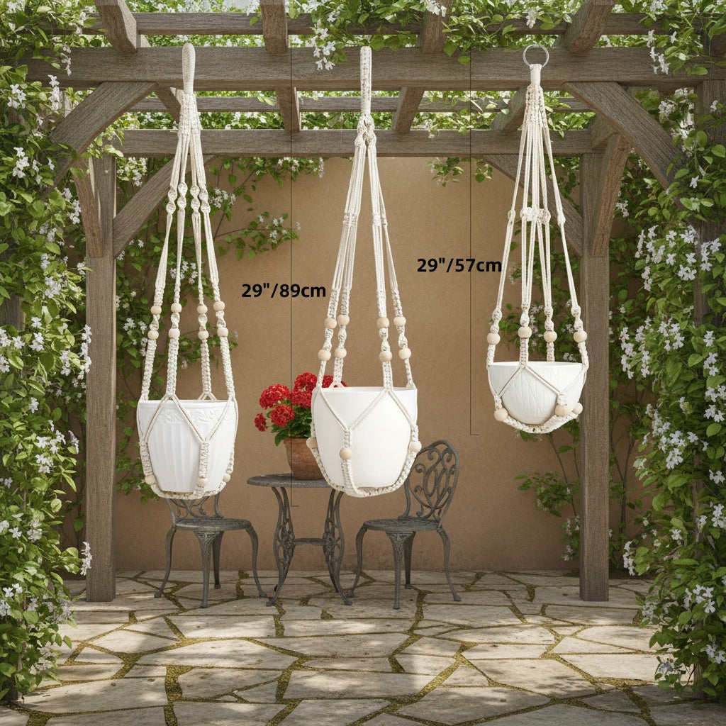Suspension pour plante en macramé naturel — lot de 3 tailles