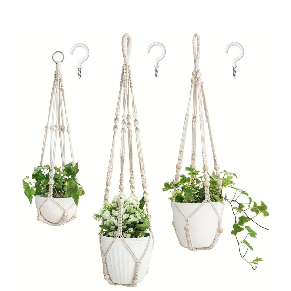 Suspension pour plante en macramé naturel — lot de 3 tailles