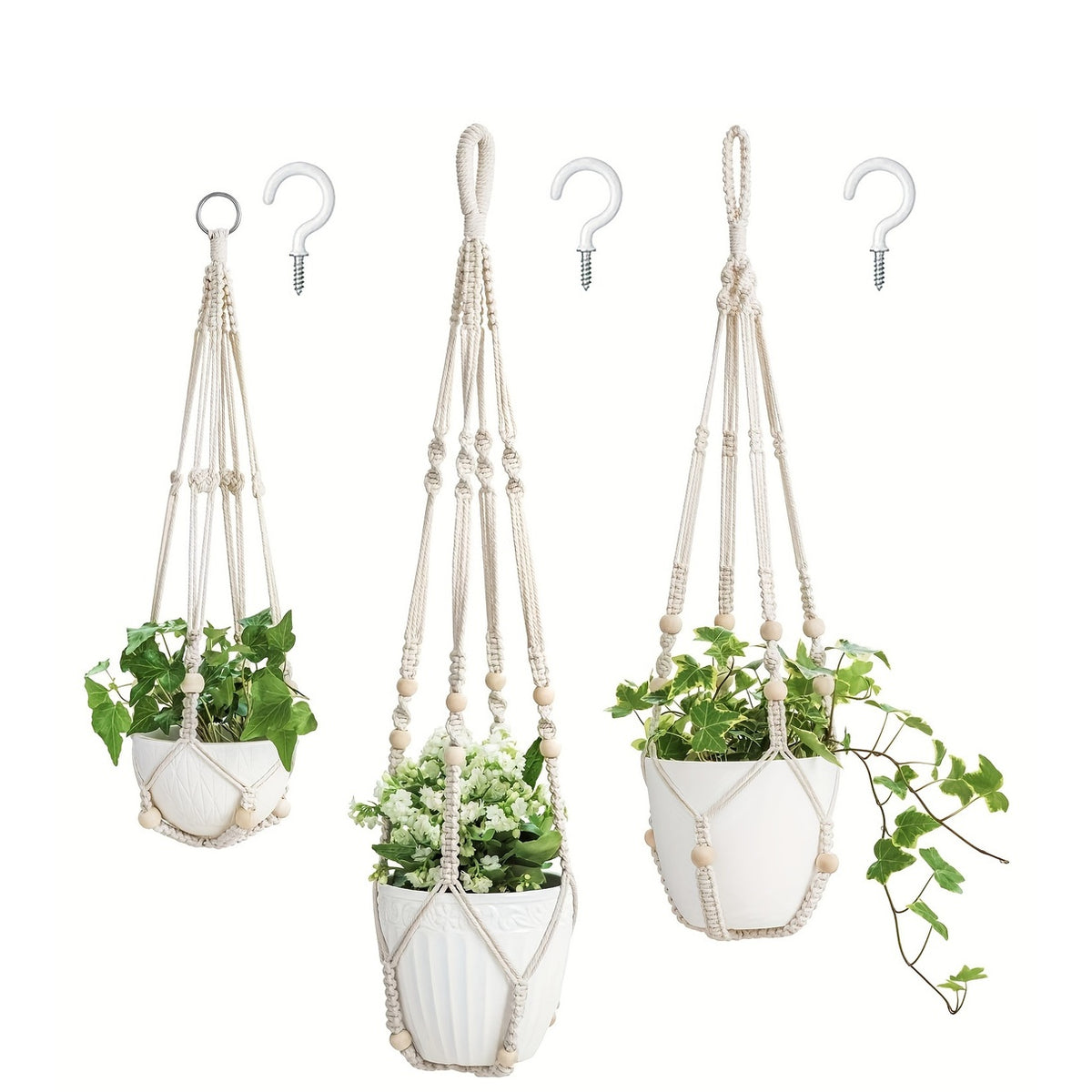 Suspension pour plante en macramé naturel — lot de 3 tailles