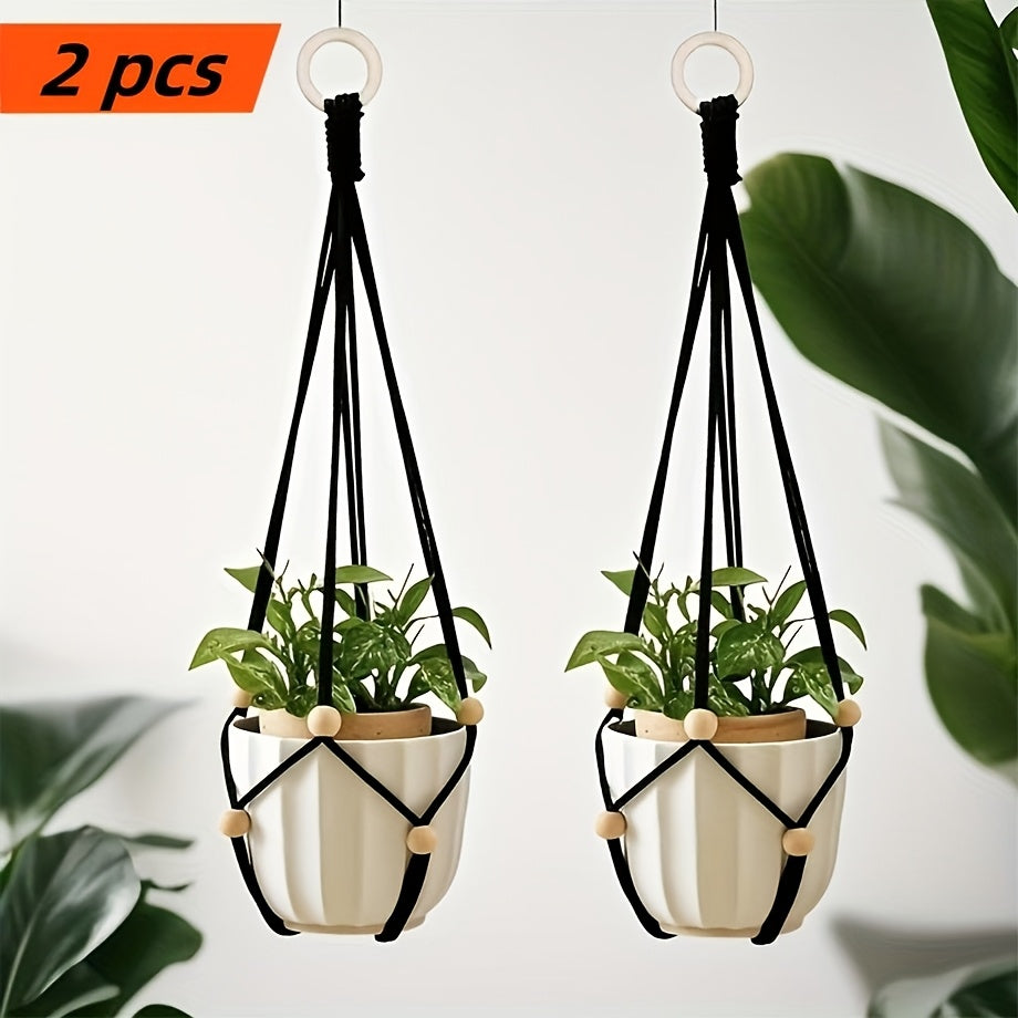 Suspension pour plante en macramé noir, lot de 2 — 9 kg max