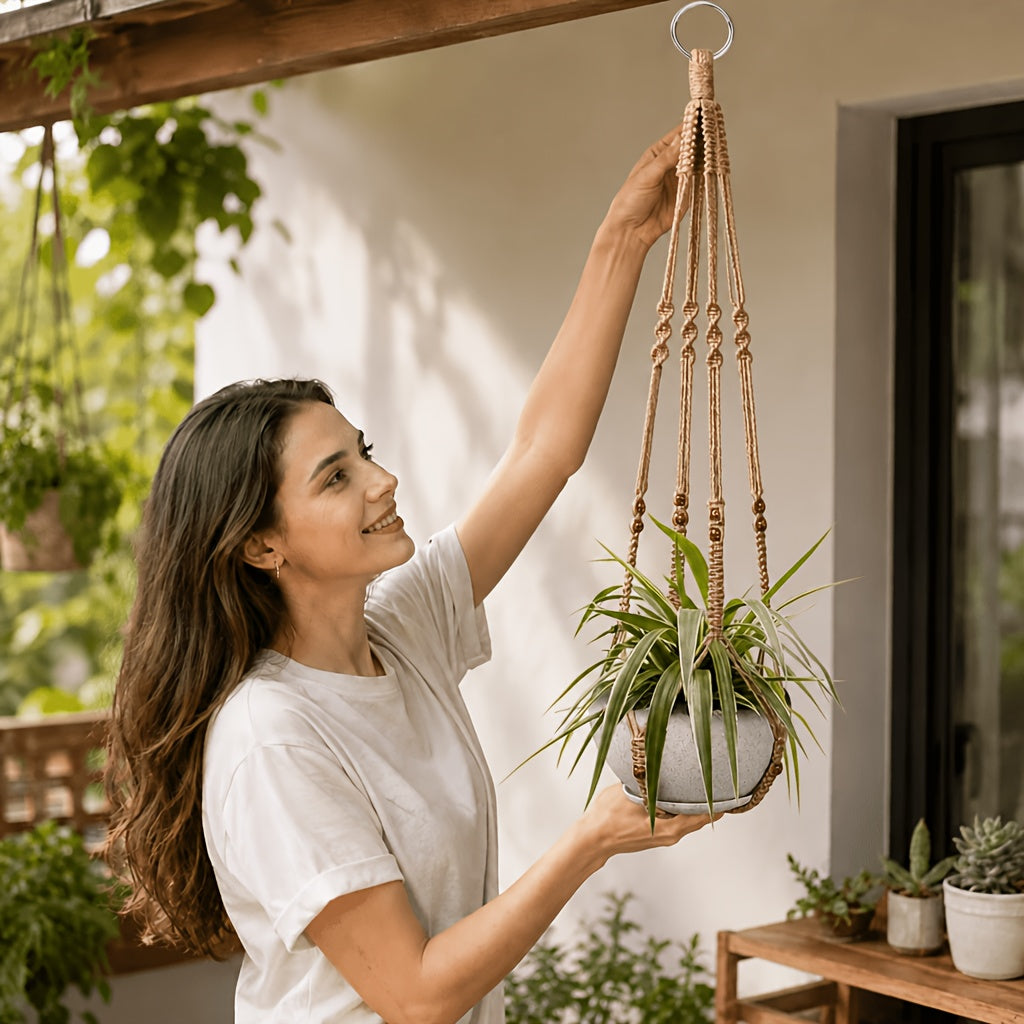 Suspension pour plante en macramé à perles — lot de 2, 80 cm