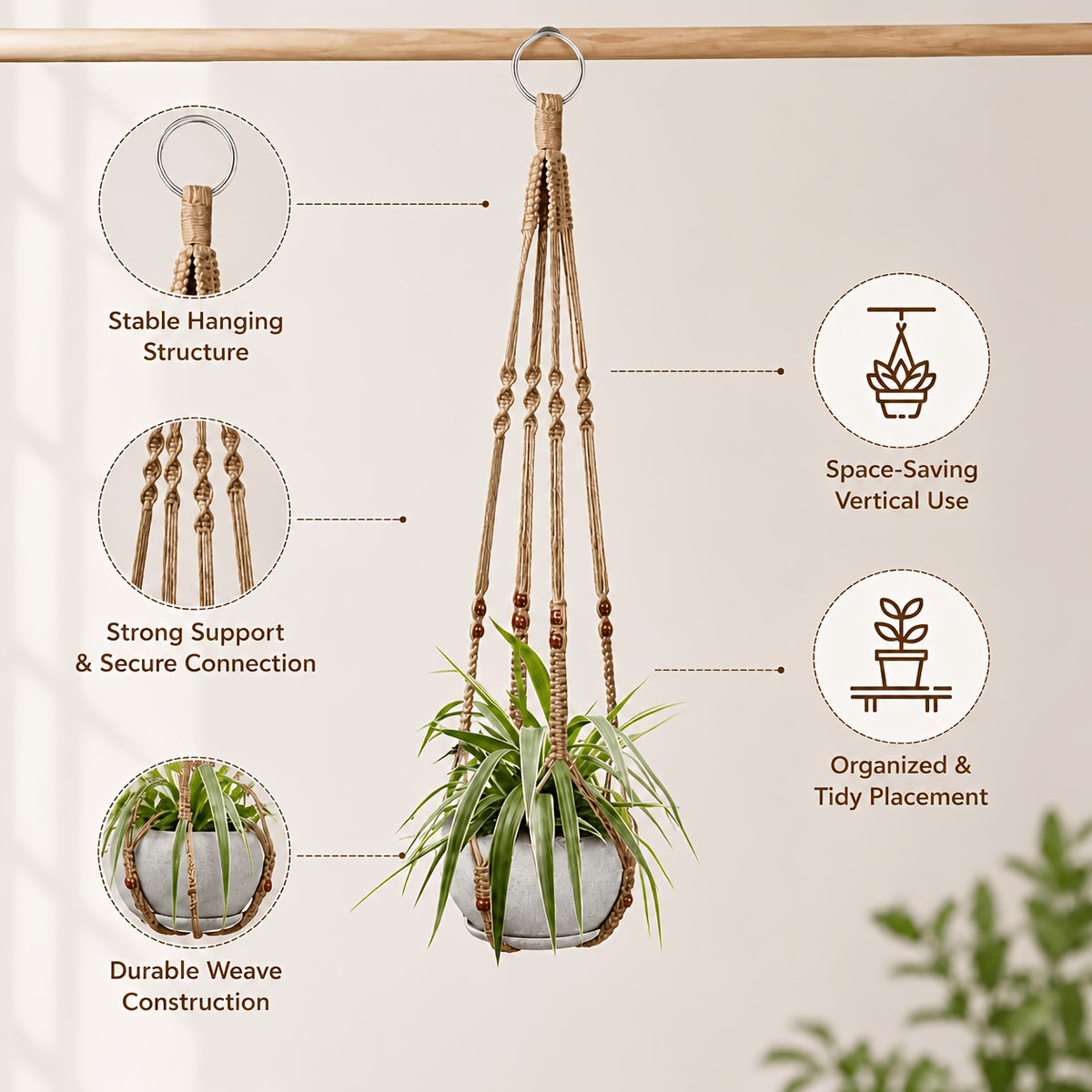 Suspension pour plante en macramé à perles — lot de 2, 80 cm