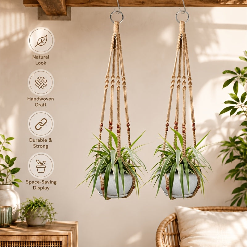 Suspension pour plante en macramé à perles — lot de 2, 80 cm