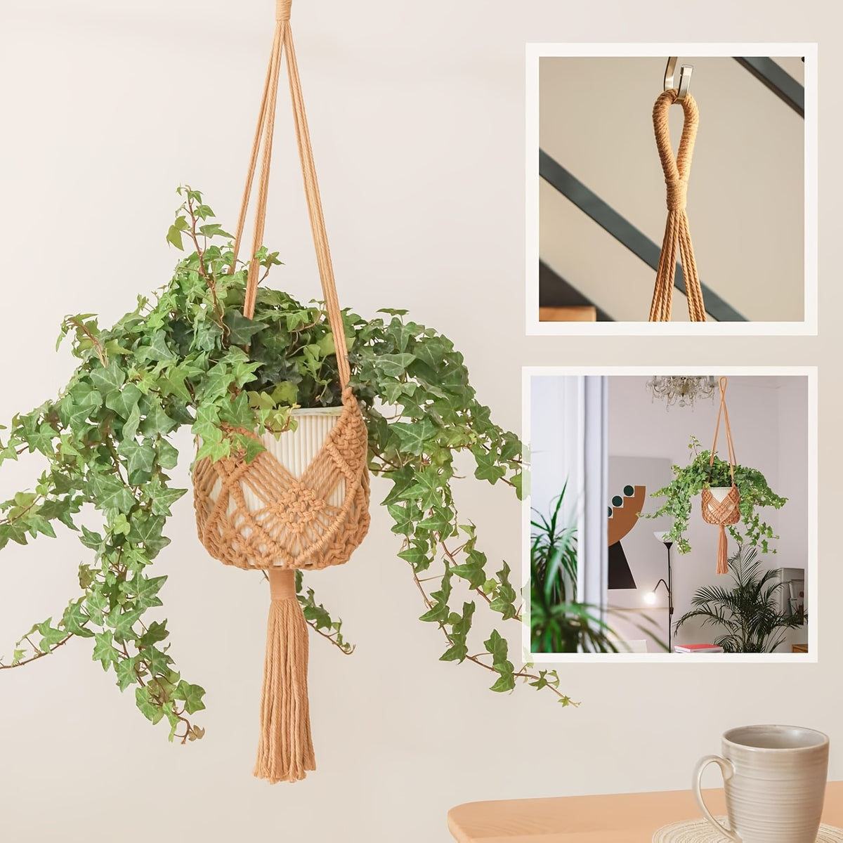 Suspension pour plante macramé terracotta — lot de 2, 89 cm