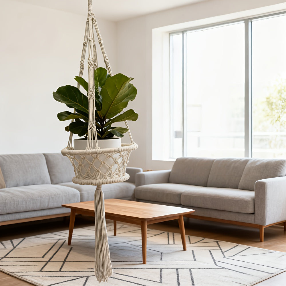 Suspension pour plante en macramé de coton écru, Ø 19 ou 30 cm
