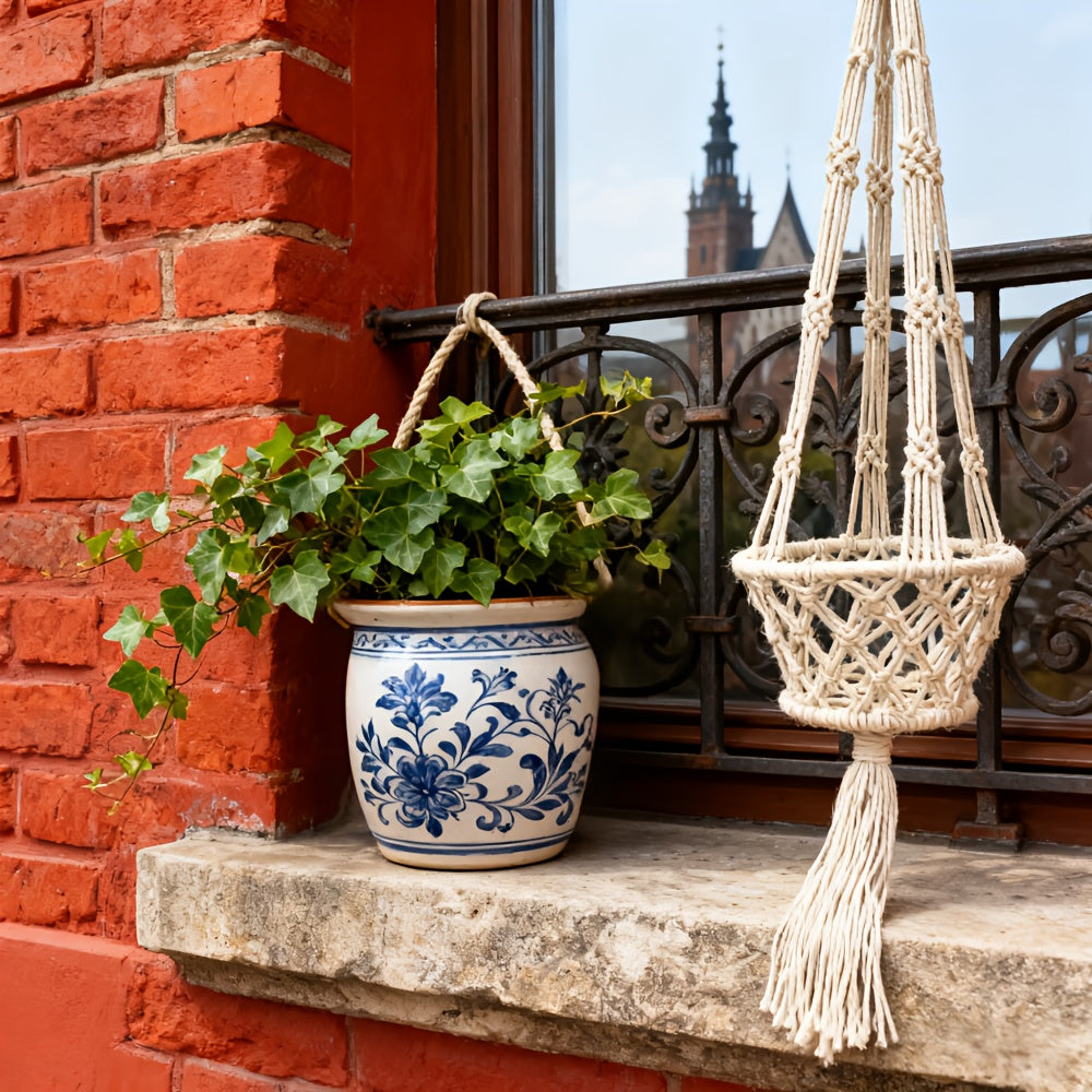 Suspension pour plante en macramé de coton écru, Ø 19 ou 30 cm