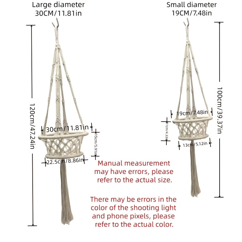 Suspension pour plante en macramé de coton écru, Ø 19 ou 30 cm