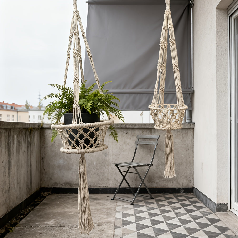 Suspension pour plante en macramé de coton écru, Ø 19 ou 30 cm
