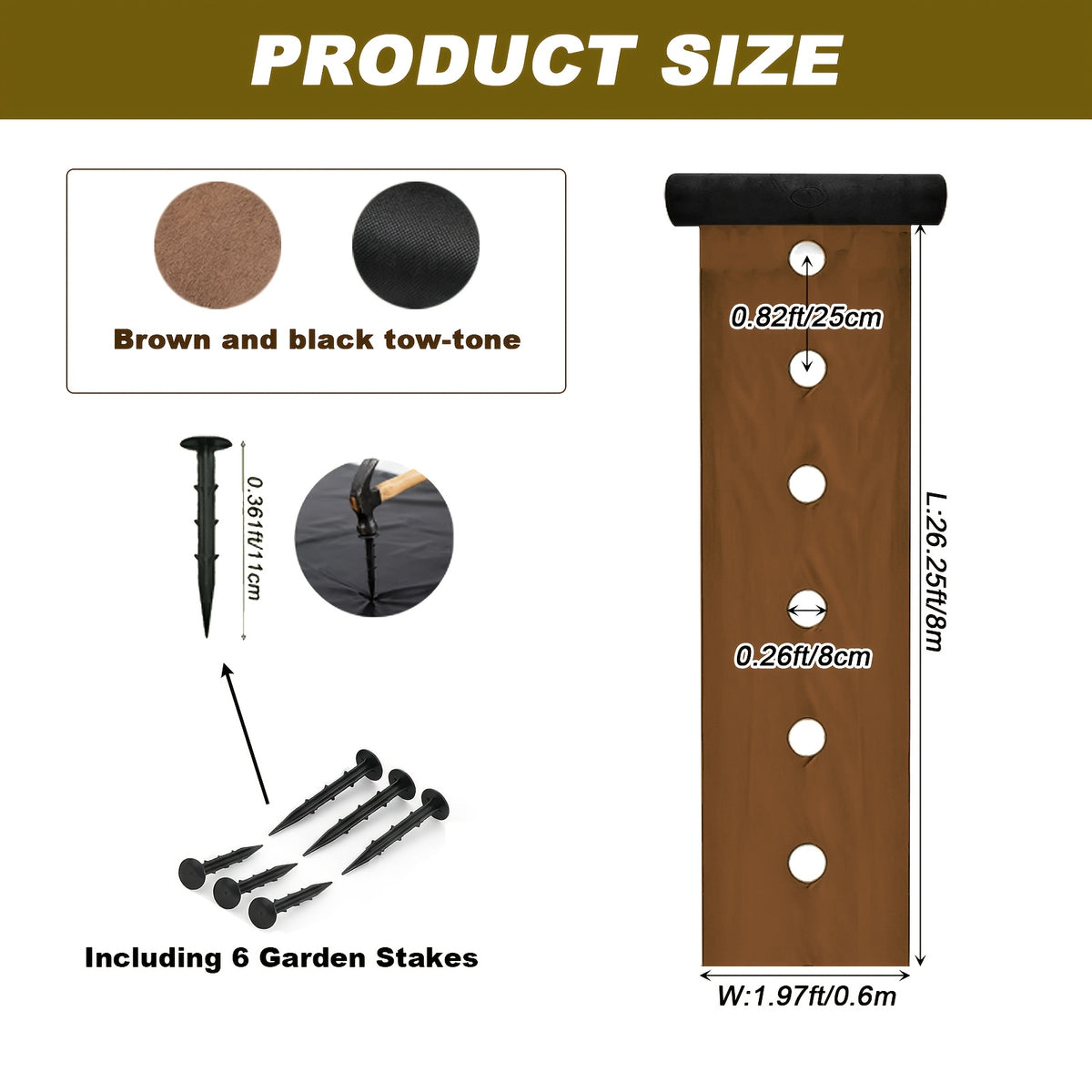 Marron et noir bicolore / Largeur : 60,05 cm - 1 trou + 6 clous