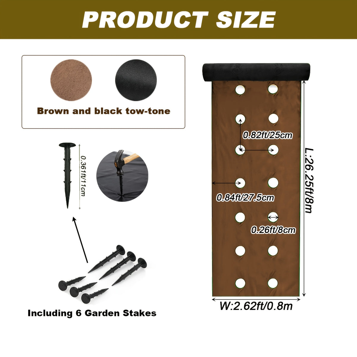 Marron et noir bicolore / Largeur : 79,86 cm - 2 trous + 6 clous