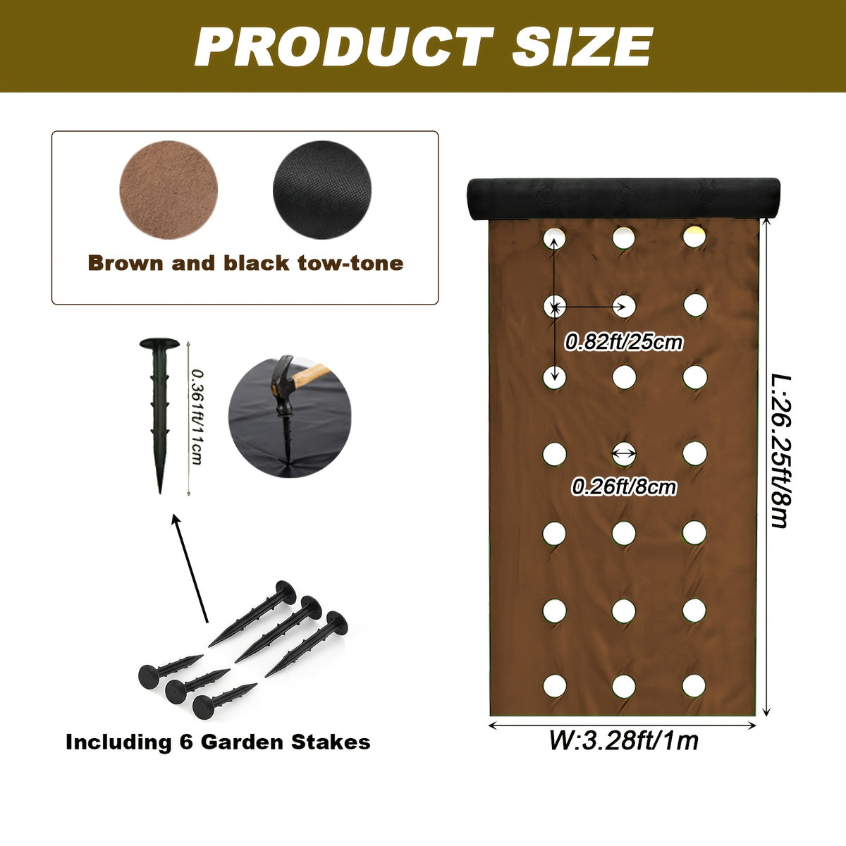 Marron et noir bicolore / W: 99,97 cm - 3 trous + 6 clous