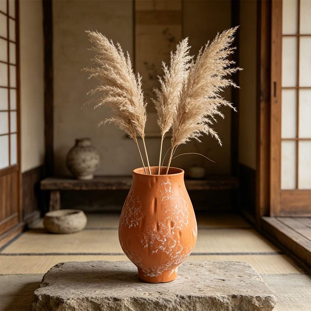 Vase pot de fleur en terre cuite wabi-sabi — Ø 20 × H 25 cm