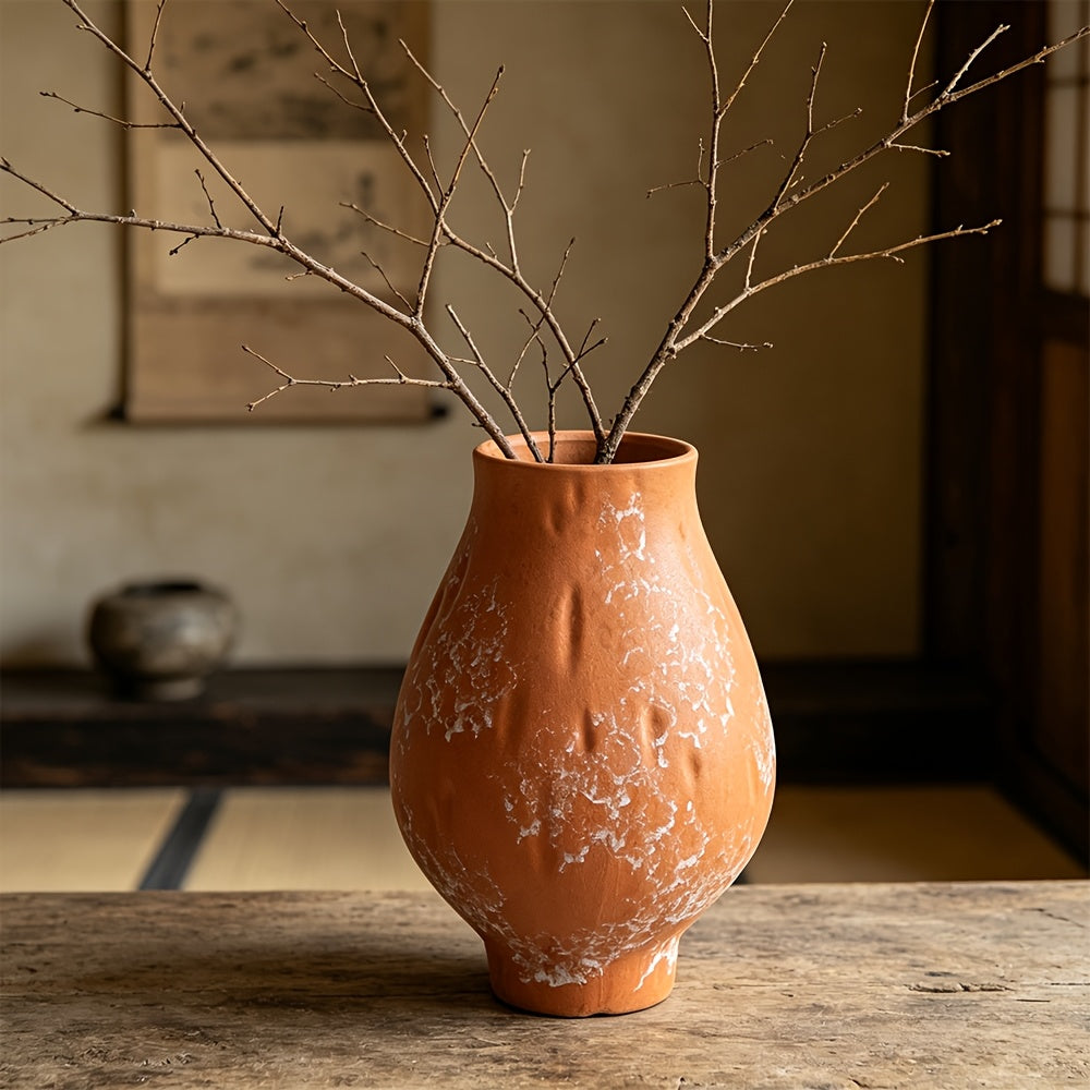 Vase pot de fleur en terre cuite wabi-sabi — Ø 20 × H 25 cm