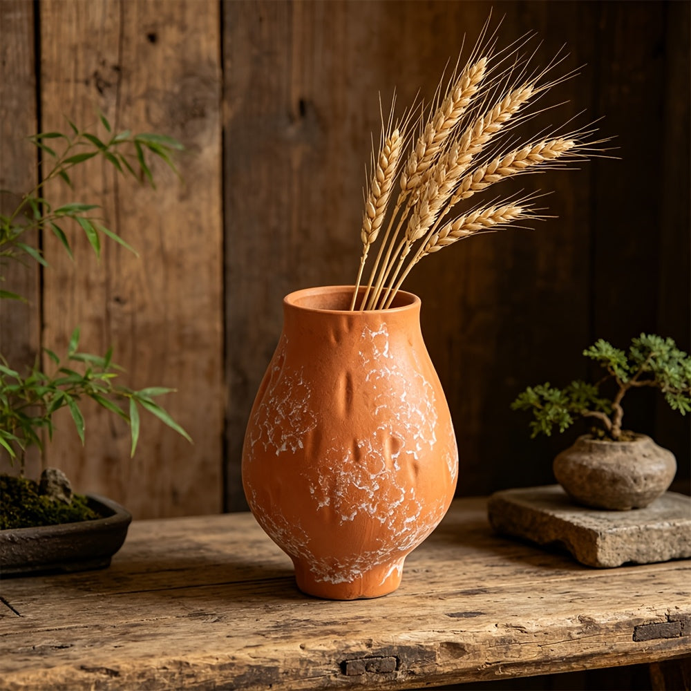 Vase pot de fleur en terre cuite wabi-sabi — Ø 20 × H 25 cm