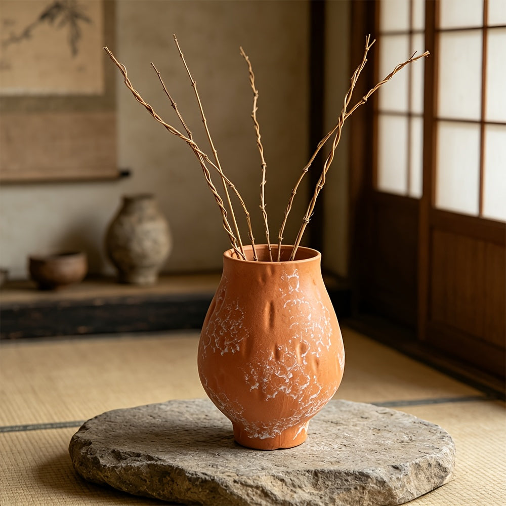 Vase pot de fleur en terre cuite wabi-sabi — Ø 20 × H 25 cm